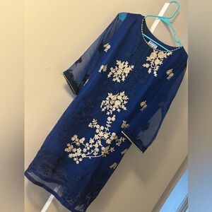 Pakistani Designer AZURE Blue Floral Embroidered Dress
